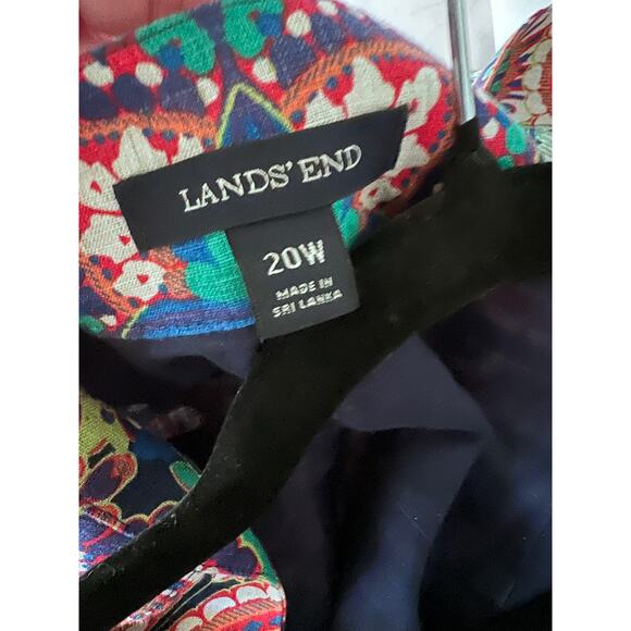 Lands End Linen Sundress 20W Multi Color Geometric Floral Pockets Short Beachy - Picture 8 of 9